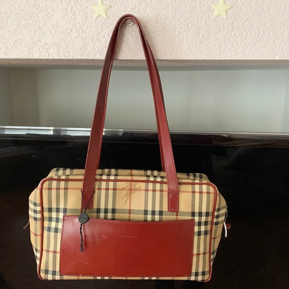 Burberry Tan and Red Plaid Shoulder Bag - Picture 1 of 6